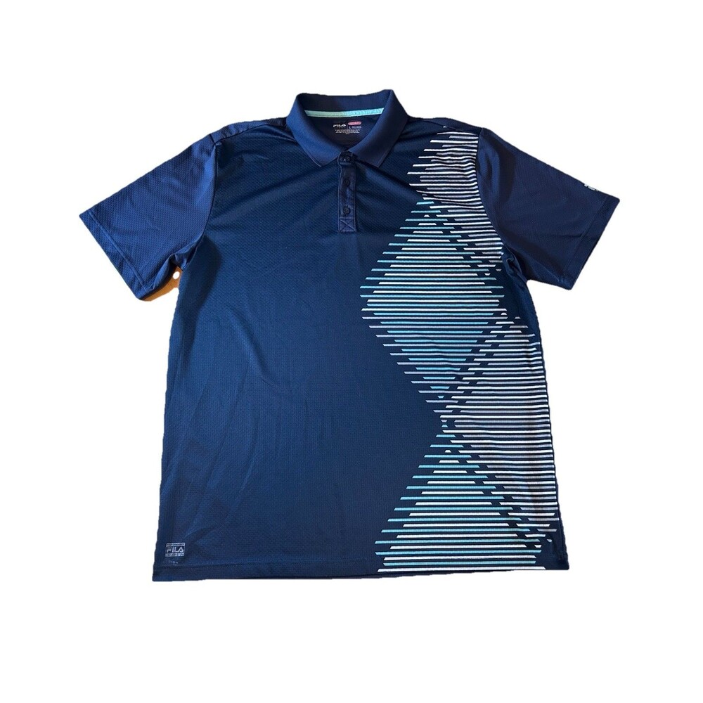 FILA Sport Golf Polo Shirt Mens Large Blue Striped Performance Short Sleeve - Picture 6 of 14